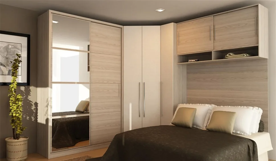 Quarto planejado com cabeceira e criados-mudos